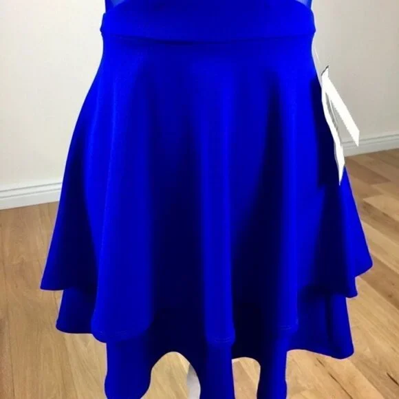 B Darlin Mesh-Inset Fit & Flare Dress Blue - Picture 4 of 7